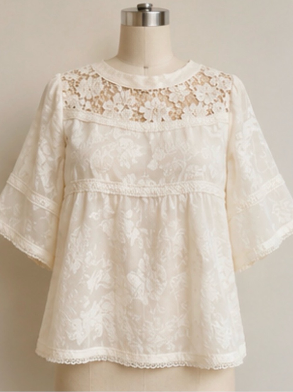 Anthropologie Vanessa Virginia White Jacquard Lace Blouse NWT XS